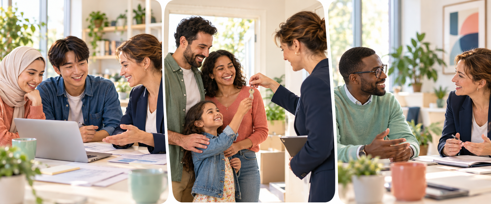 Internationale Studierende, eine Familie und ein Berufstätiger in persönlicher Beratung